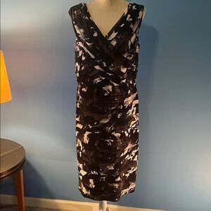 Adrianna Papell Black, Purple, and White Patterned Dress, Size 16W
